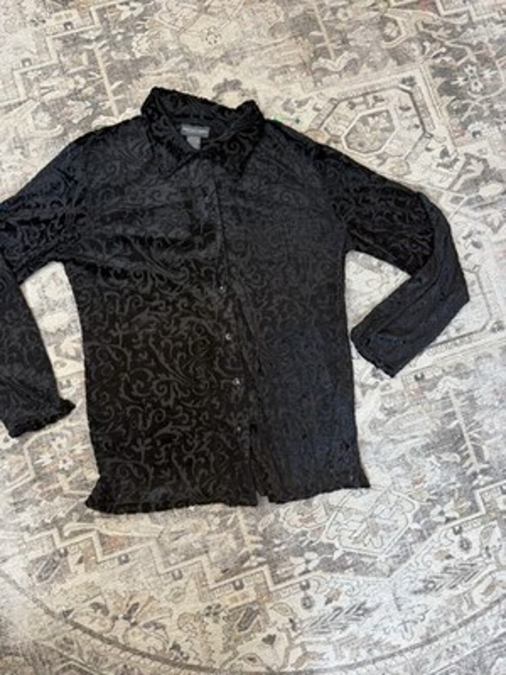 VTG Notations Black Burnout Velvet Blouse M Semi Sheer Whimsigoth Gothic Shirt